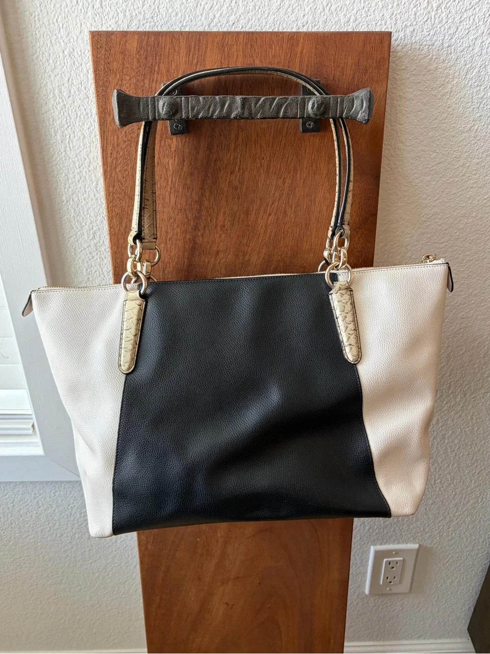 Coach Two-Tone Black & Cream Tote with Snake-Print Wallet